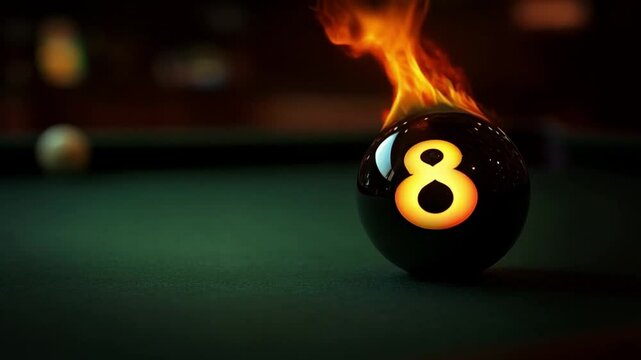 Fiery pool ball scene, smooth repetitive motion for background video animation