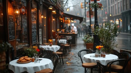 Rainy Day Parisian Bistro: Cozy Outdoor Dining in the Charming Streets of France