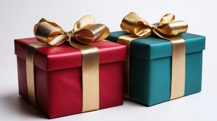 Colorful Gift Boxes with Gold Ribbons on White Background