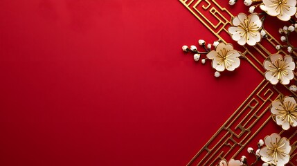Gold Floral Design on Red Background for Festive and Decorative Themes