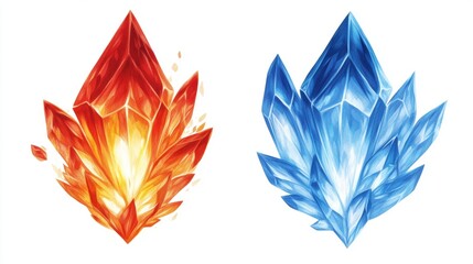 Obraz premium Vibrant Red and Blue Crystals with Sharp Edges and Glowing Centers