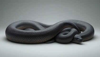 Obraz premium Close-Up of a Coiled Black Snake with Detailed Scales. generative AI