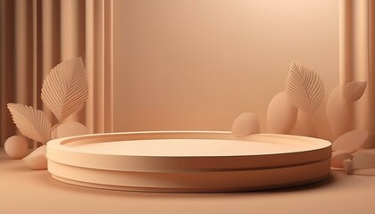 luxury podium suite lounge. Beige product podium stage, cylinder shape design element.
