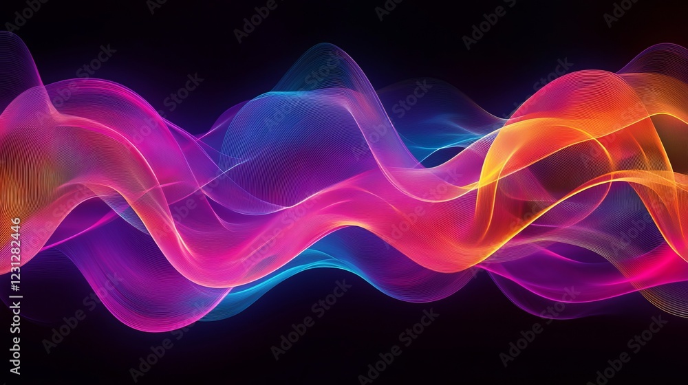 Poster colorful abstract light waves create a dynamic and energetic visual on a dark background, showcasing