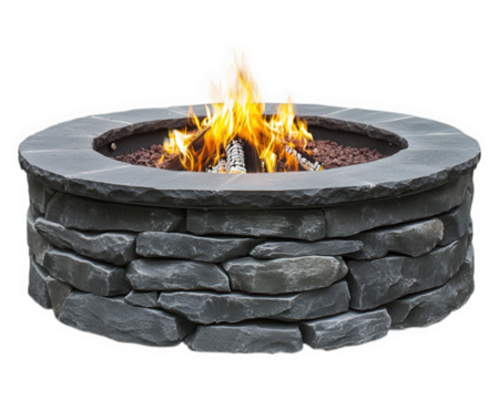 fire pit with stone surround, perfect for garden gatherings, providing warmth and ambiance for outdoor spaces. Enjoy cozy evenings around flames