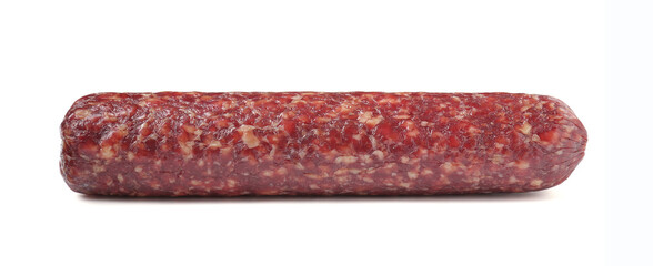 Delicious dry cured sausage isolated on white