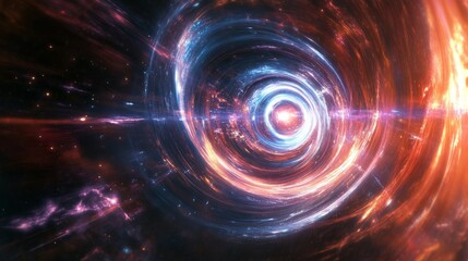 A large, colorful, and blurry hole in space. The hole is surrounded by a bright orange and blue light