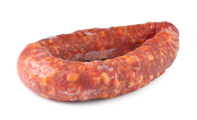 Delicious dry cured sausage isolated on white