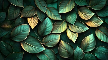Lush and Verdant Botanical 3D Leaf Pattern with Shimmering Iridescent Details