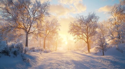 A Serene Winter Landscape Featuring Snowy Paths and Tranquil Scenery