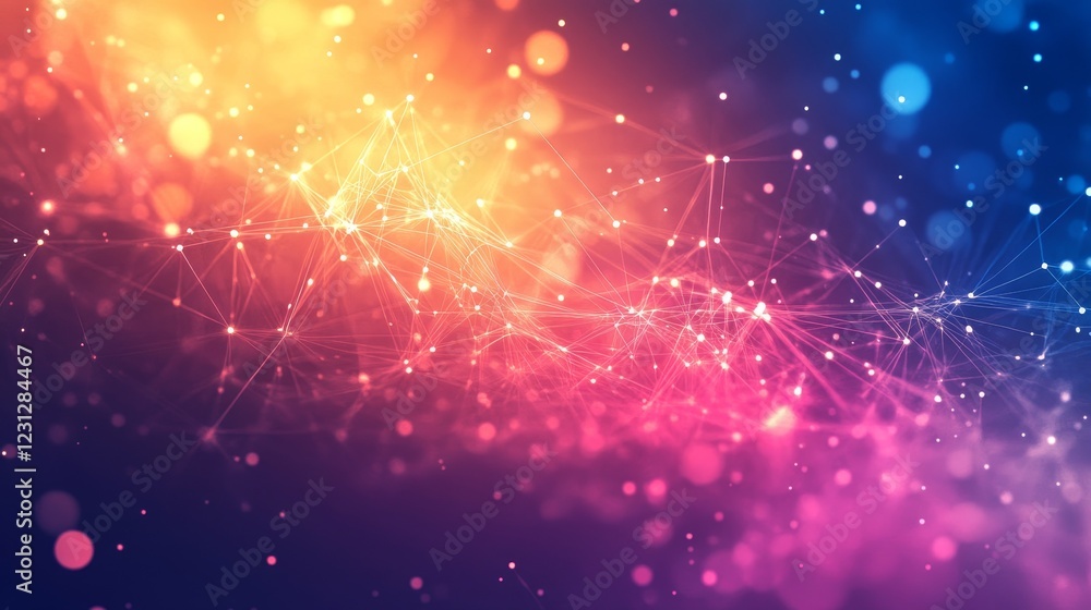 Poster exploring vibrant digital patterns in a technological landscape of light and color