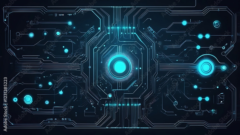 Poster futuristic technology concept vector, glowing circuits and ai interface, high-tech design