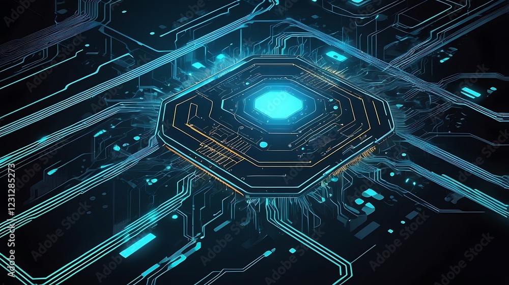 Poster futuristic technology concept vector, glowing circuits and ai interface, high-tech design