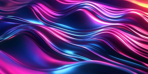 Fototapeta premium Futuristic curved and wavey lines, 3D, reflective, cyan and magenta, pattern, 32K, Unreal Engine 5 rendering, cinematic lighting, vibrant neon glow, high-energy modern tech feel.