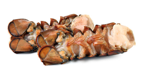 Two raw lobster tails isolated on white