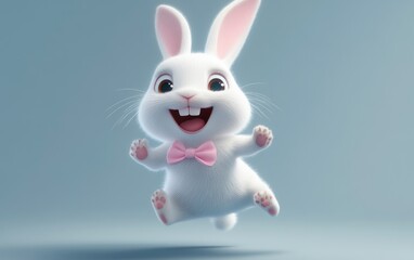 Obraz premium Happy bunny jumping, pastel background, spring card