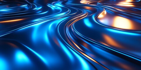 Futuristic curved and wavey lines, 3D, reflective, blue and silver, pattern, 32K, Unreal Engine 5 rendering, cinematic lighting, blue neon glow, high contrast, ultra-modern aesthetic.