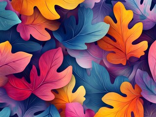 Vibrant Fantastical Leaf Pattern with Expressive Digital