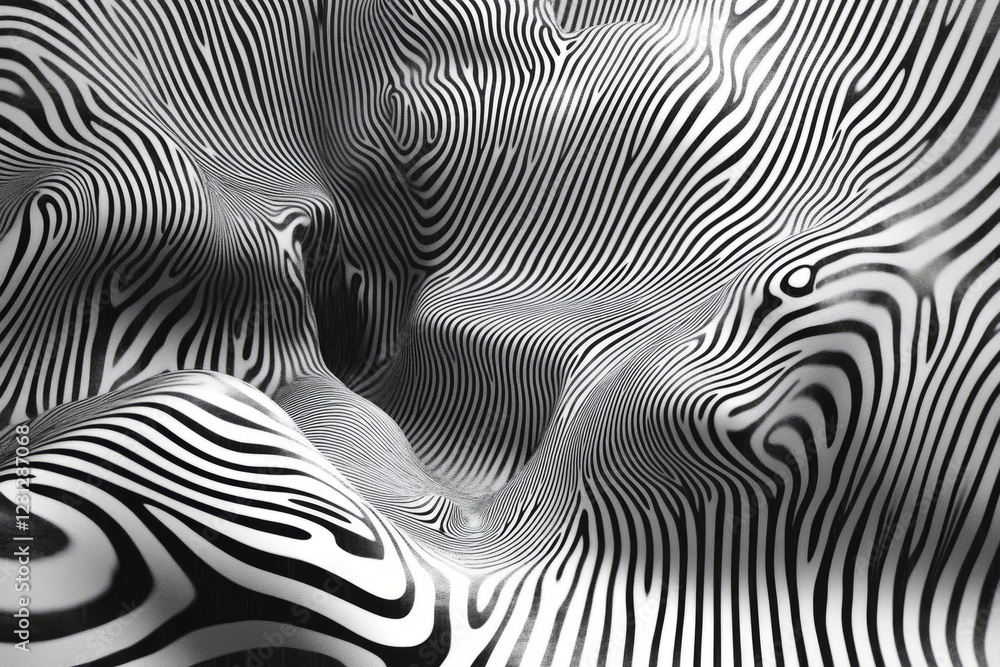 Poster a zebra print pattern is shown in black and white. the pattern is very detailed and has many stripes