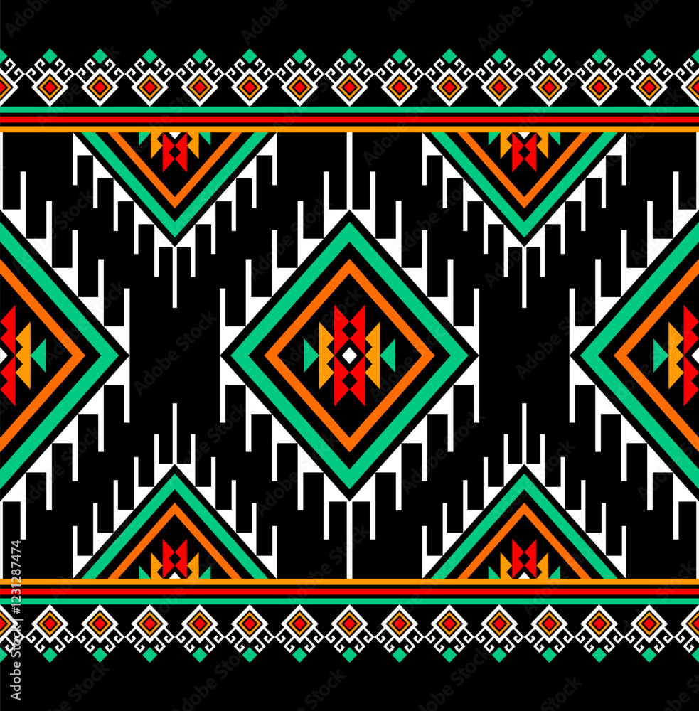 Wall mural Geometric ethnic oriental seamless pattern traditional Design for background,carpet,wallpaper.clothing,wrapping,Batik fabric,Vector illustration.embroidery style - Sadu, sadou, sadow or sado