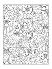Fototapeta premium Flower pattern. Vector doodle flowers in black and white. Page adult coloring book. Coloring Flower Page. Books for adults.