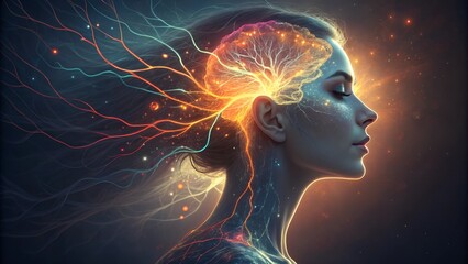 A woman's elegant silhouette reveals the layered thoughts in her head