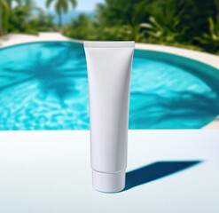 A cosmetics mockup. Natural cosmetics, minimalism. water, pools
