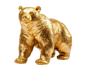 golden bear statue with shiny finish, showcasing intricate details and lifelike appearance. This striking piece adds touch of elegance and charm to any decor