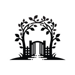 Minimalist Gate With Tree Branch Icon Silhouette Vector Art & Illustration