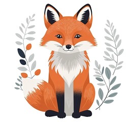 Obraz premium Cute fox on isolated white background in scandinavian style