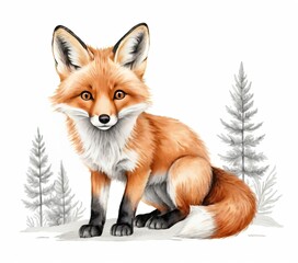 Fototapeta premium Cute fox on isolated white background in scandinavian style