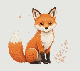 Obraz premium Cute fox on isolated white background in scandinavian style