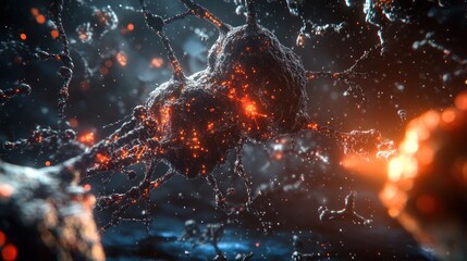 A detailed visualization of cellular structures with glowing elements.