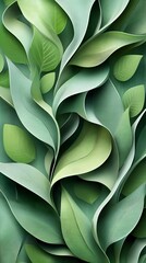 Seamless Abstract Digital Decorative Cascading 3D Foliage Pattern Background with Intertwining Tendrils