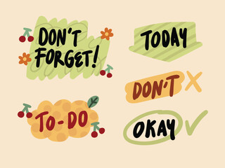 Note Text Sticker Set for Journaling with Handwritten Aesthetic and Decorative Elements