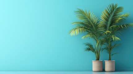 Lush Green Indoor Plants in Stylish Pots Against Teal Background