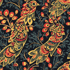 Vibrant bird pattern design artistic textile nature-inspired colorful background detailed illustration modern aesthetic