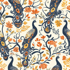 Colorful peacock pattern design art studio digital illustration floral background top-down view nature-inspired aesthetics