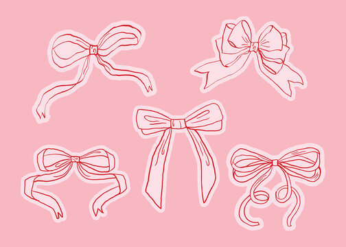 Aesthetic Bow Sketch Set with Hand Drawn Ribbons and Romantic Coquette Elements