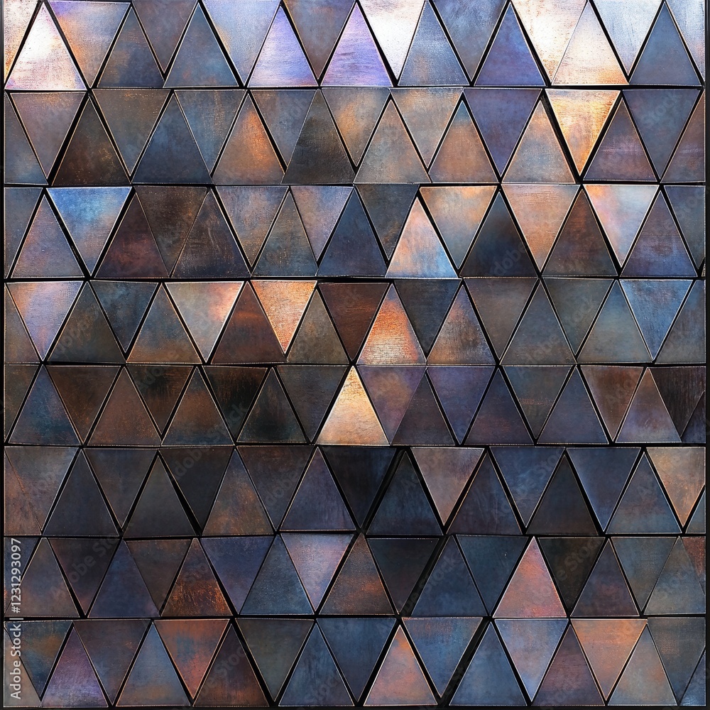 Poster a pattern of triangles is shown in a variety of colors. the image has a modern and abstract feel to 