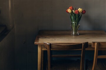 Wooden Table with Tulips