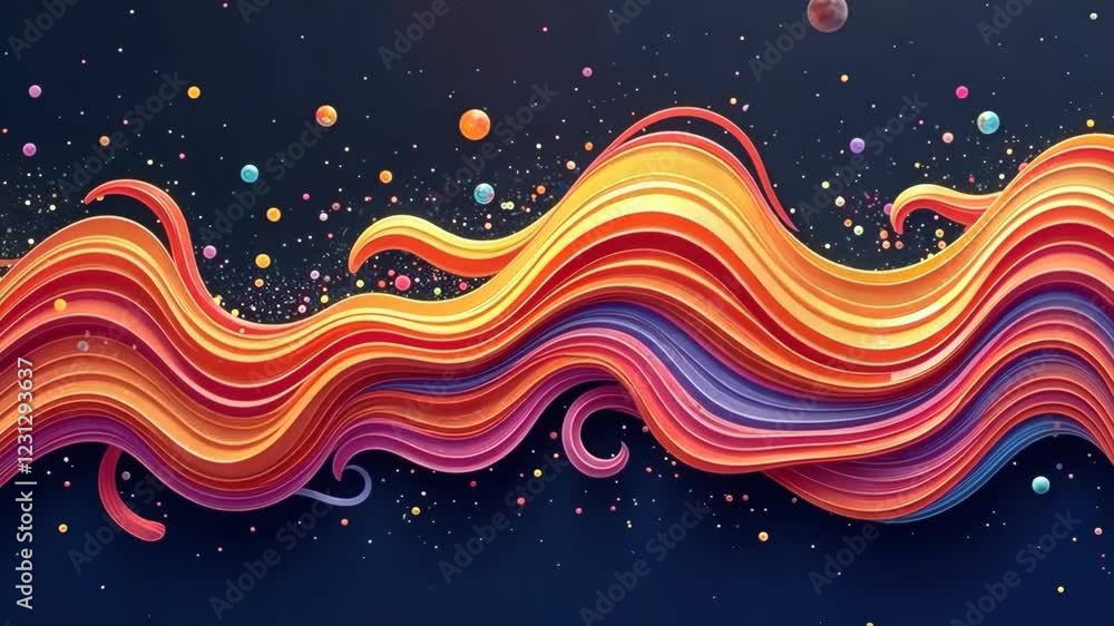 Aufkleber a colorful wave with many different colors. the colors are orange, yellow, and blue. there are many 