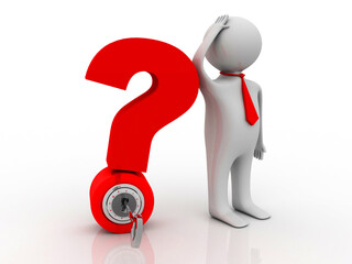 3d rendering business leadership holding question mark
