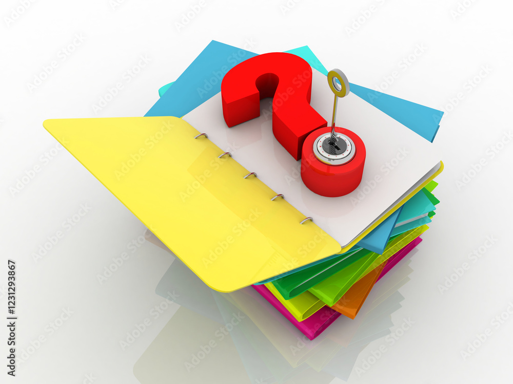 Poster 3d rendering file folder with question symbol