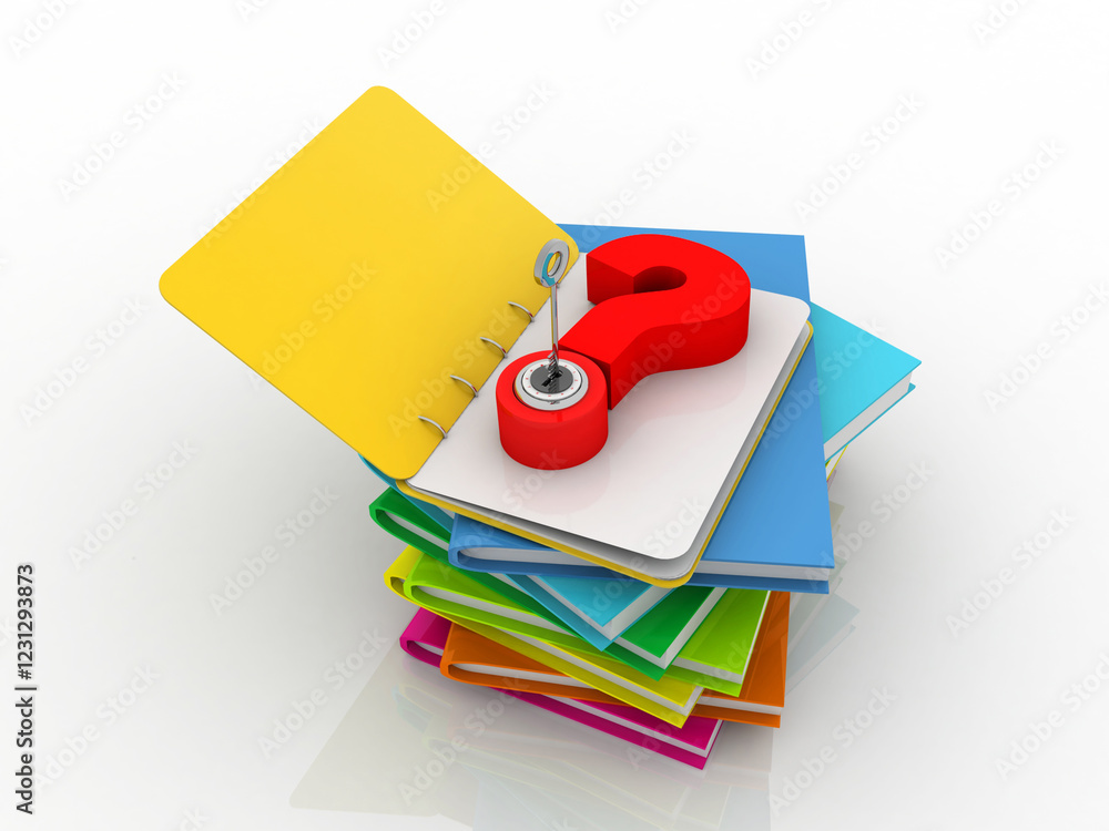 Poster 3d rendering file folder with question symbol