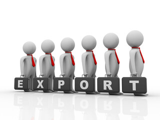 3d illustration Container export with business team