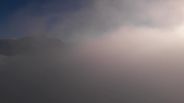 Caucasus, North Ossetia. Alagir gorge. Clouds in the mountains.