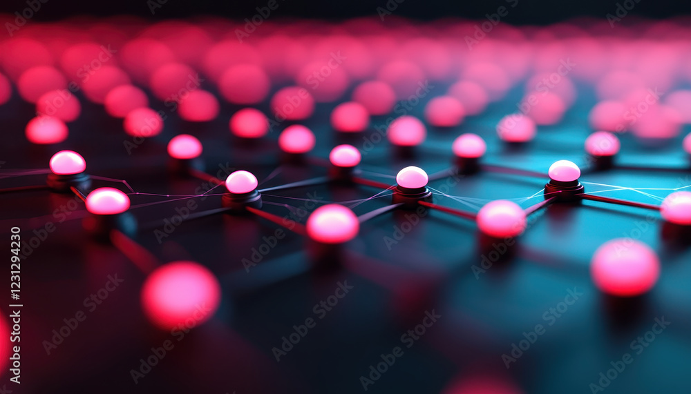 Aufkleber abstract representation of interconnected nodes in digital network, showcasing vibrant red and blue 
