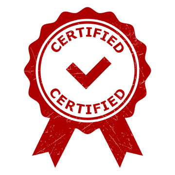 Grunge Red color Certified Stamp Template isolated on white background. Official Label Png format. Vector Quality stampler icon. Vintage Modern certificate seal Stamp. Certified Ribber stamp symbol