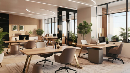 Fototapeta premium Modern and Collaborative Office Space with Natural Elements